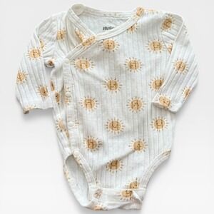 Huggies Hugwear Organic Cotton Sun Print Kimono Bodysuit White 3M Long Sleeve